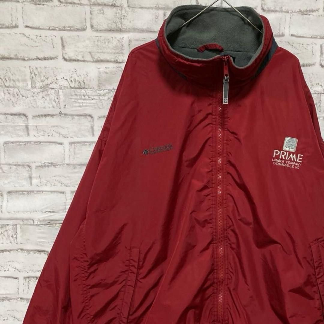 コロンビア ナイロンジャケット中綿 レッド2XL ロゴ刺繍アウトドア1126