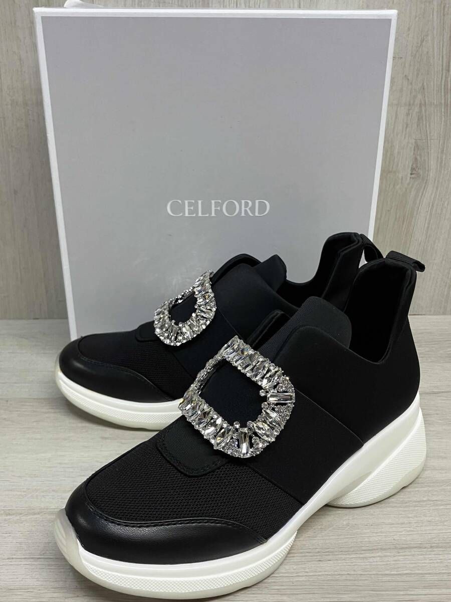 CELFORD ビジュー スニーカー セルフォード メッシュ ナイロン シューズ 靴 レディース ブラック 24.5 cm