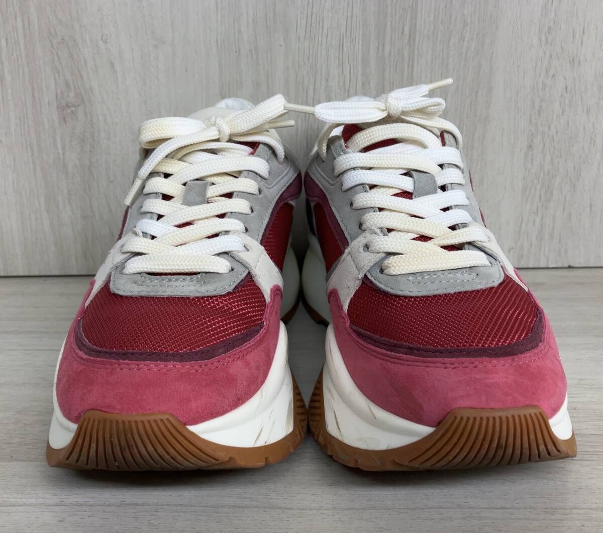 JIMMY CHOO LONDON ジミーチュウ スニーカー レッド×ホワイト×グレー ナッパレザー×メッシュ×スエード EU 38 約25.0 cm 箱あり