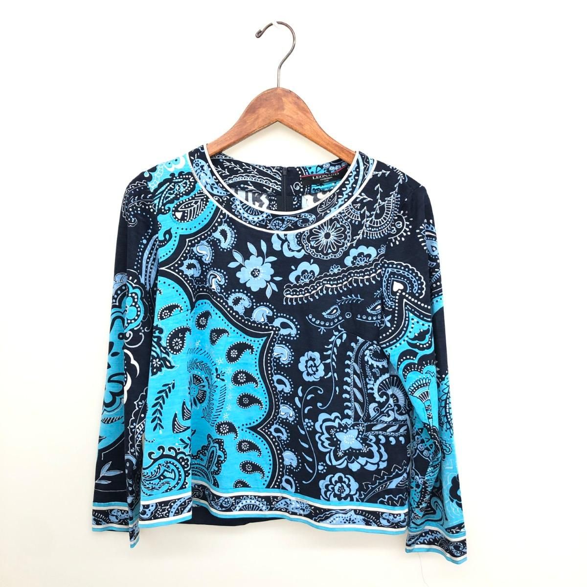 LEONARD レオナール 長袖ブラウス サイズ:LL ペイズリー ネイビー