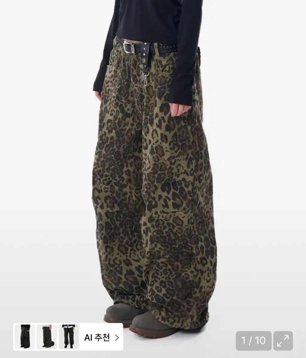 アッカム Knee Pin tuck Leopard Cotton Pants K
