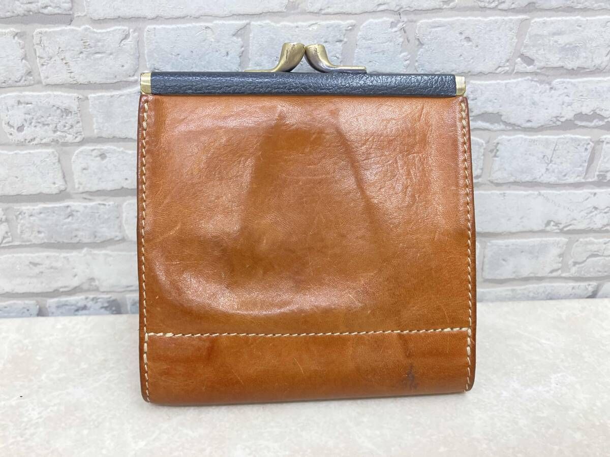 IL_BISONTE イルビゾンテ 54202-3-05940 二つ折り財布 ガマ口 ヌメ レザーウォレット ブラウン×ブラック その他 折り財布 小物