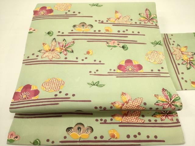 平和屋着物●人間国宝 鎌倉芳太郎 型絵染 琉球紅型 塩瀬 九寸名古屋帯 花松文 正絹 op