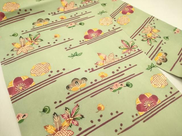 平和屋着物 人間国宝 鎌倉芳太郎 型絵染 琉球紅型 塩瀬 九寸名古屋帯 花松文 正絹 op