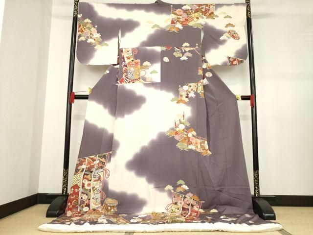 平和屋着物 お引きずり お引き摺り 訪問着 和装 結婚式 舞妓 芸妓 芸者 衣装 几帳貝桶花文 鶴 暈し染め 正絹 ck