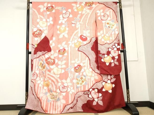 平和屋着物●創業460年 千總 振袖 駒刺繍 絞り 橘 金銀彩 正絹 cs