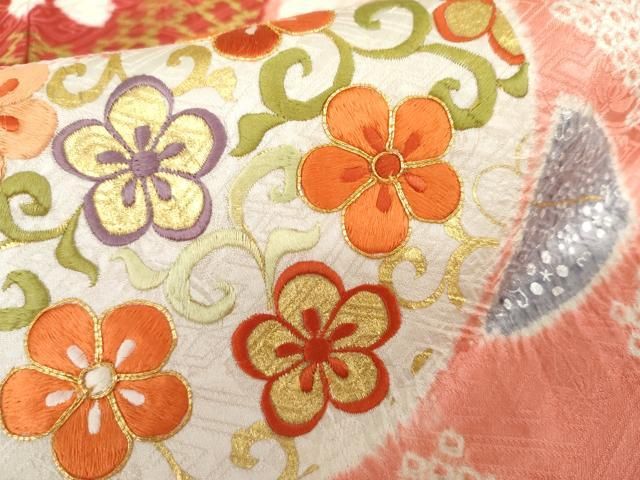  平和屋着物 創業460年 千總 振袖 駒刺繍 絞り 橘 金銀彩 正絹 cs 振袖 着物