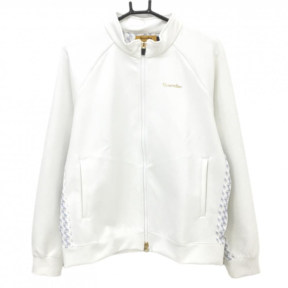 超美品】レザレクション ジャケットブルゾン 白×ブルー サイド切替総柄