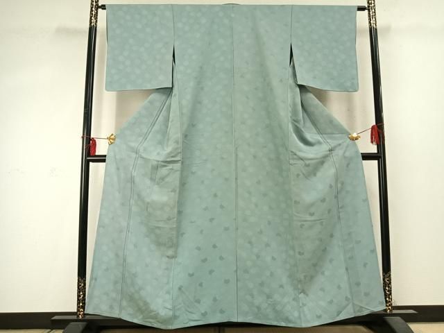 平和屋着物 上質な色無地 単衣 亀甲重ね地紋 千草色 正絹 fy