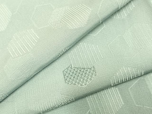 平和屋着物▽上質な色無地 単衣 亀甲重ね地紋 千草色 正絹 fy