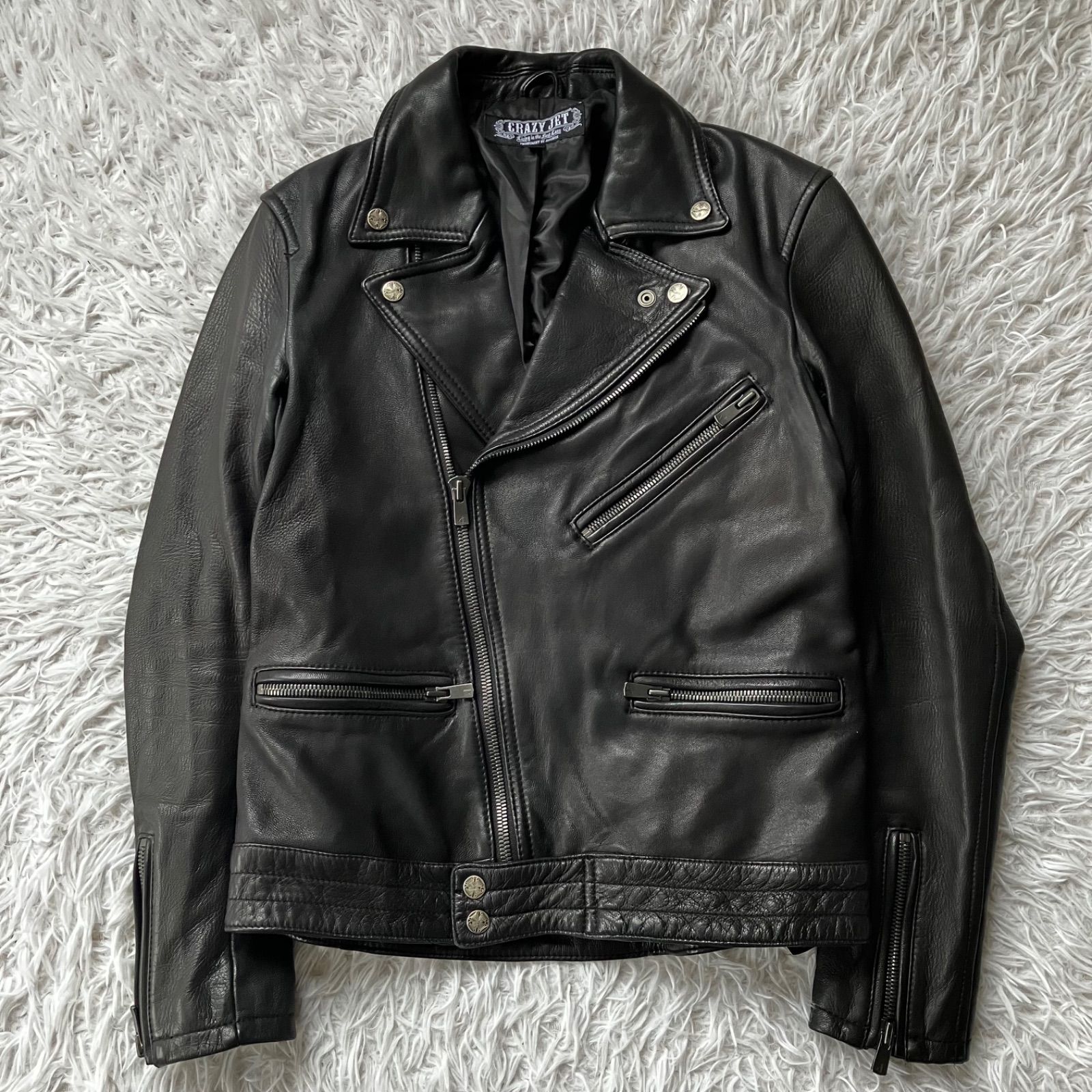 状態良 Jack Rose CRAZY JET ダブルライダースジャケット レザー 黒
