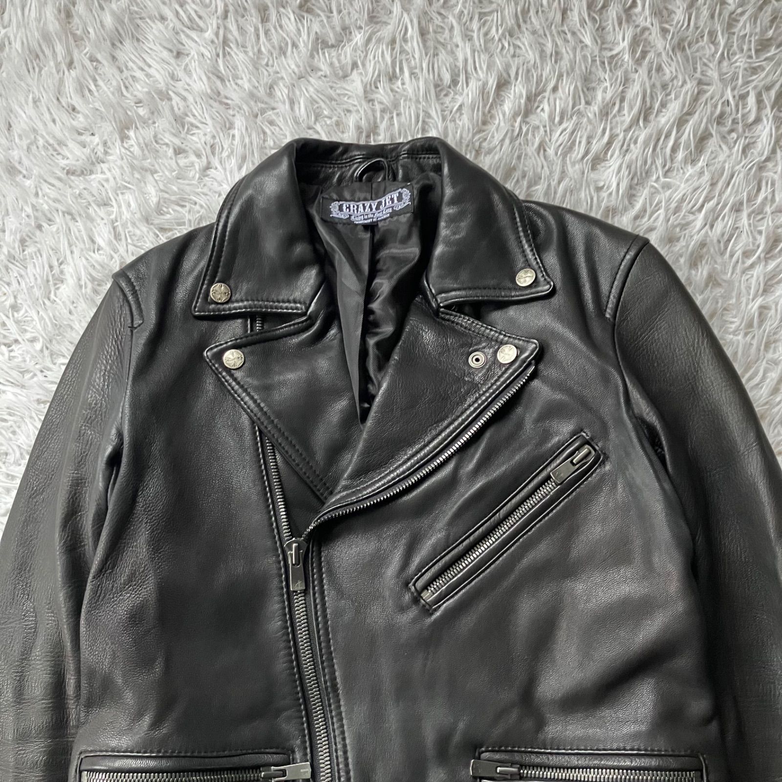 状態良 Jack Rose CRAZY JET ダブルライダースジャケット レザー 黒