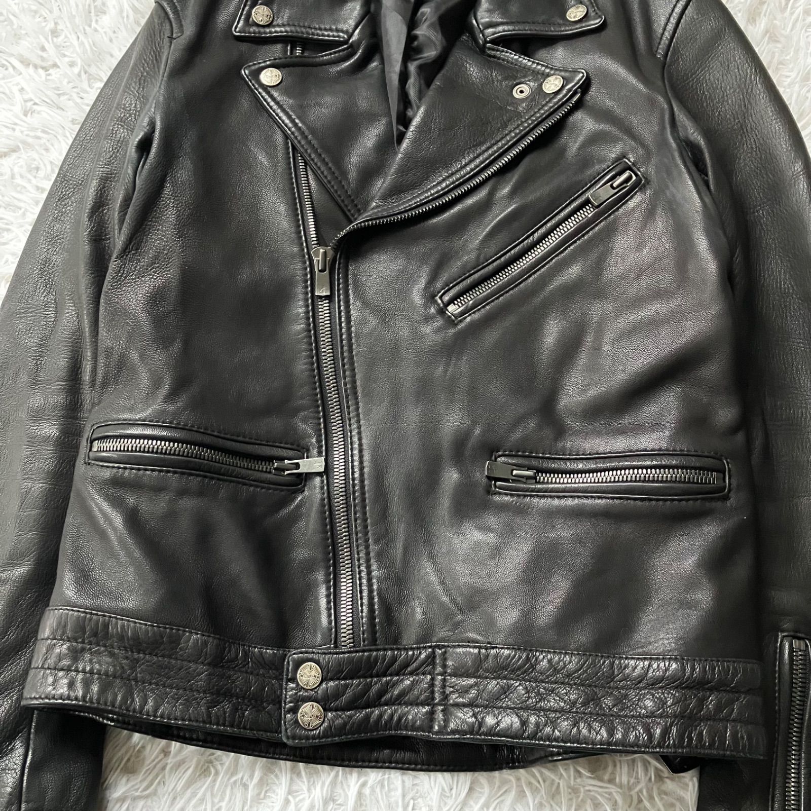 状態良 Jack Rose CRAZY JET ダブルライダースジャケット レザー 黒