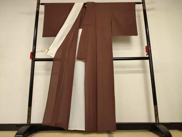 平和屋着物 夏物 銀座きしや 色無地 絽縮緬 茶褐色 たとう紙付き 正絹 jd