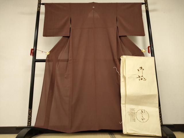 平和屋着物＊夏物 銀座きしや 色無地 絽縮緬 茶褐色 たとう紙付き 正絹 jd