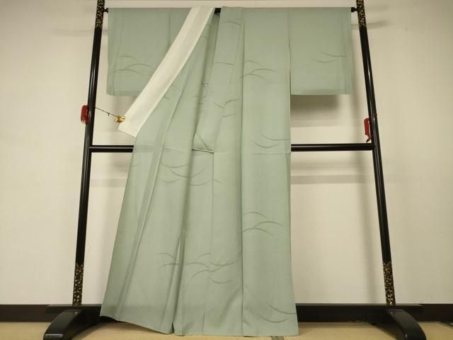 平和屋着物 夏物 色無地 縦絽 芝紋紗 若菜色 正絹 jd