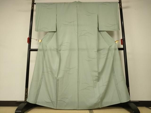 平和屋着物 夏物 色無地 縦絽 芝紋紗 若菜色 正絹 jd