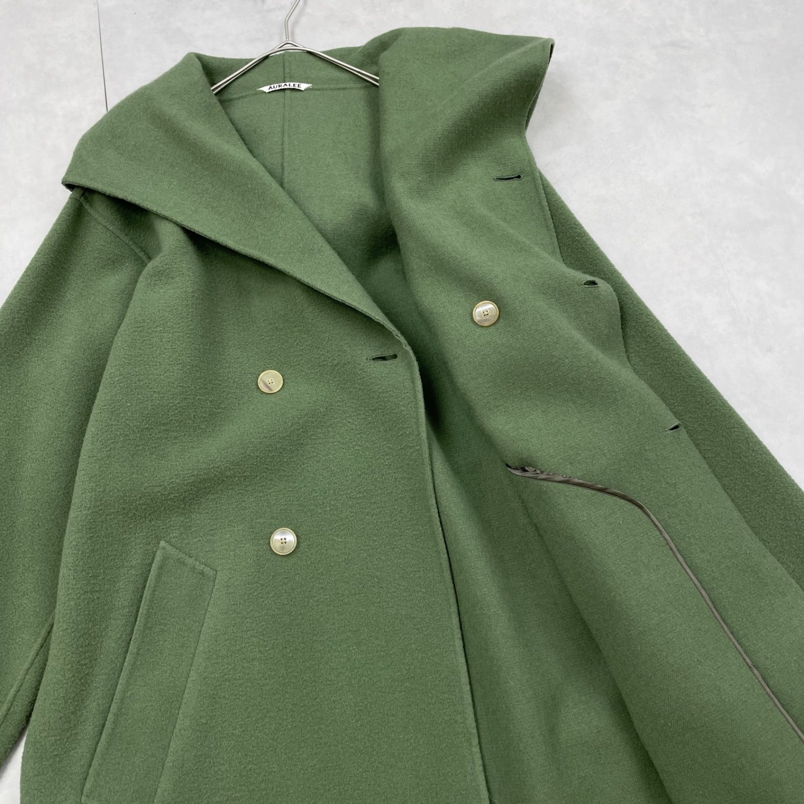 オーラリー　ピーコート　ロング　ウール　グリーン　ボタン　1 オーラリー ピーコート ロング ウール グリーン ボタン 1 オーラリー