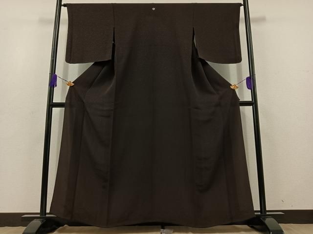 平和屋着物 上質な色無地 単衣 花唐草地紋 鉄黒色 正絹 jh