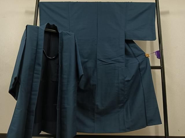 平和屋着物▽男性 色無地 単衣 アンサンブル 青藍色 jh