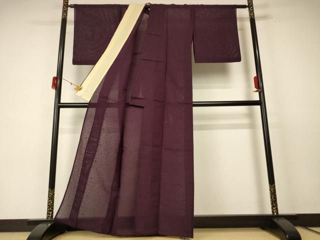 平和屋着物 夏物 色無地 唐草紋紗 黒鳶色 正絹 jd