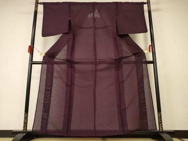 平和屋着物 夏物 色無地 唐草紋紗 黒鳶色 正絹 jd