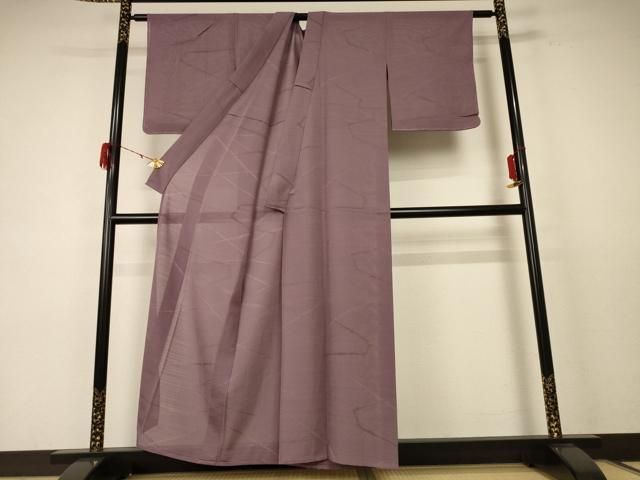 平和屋着物 夏物 色無地 絽 幾何学紋紗 鳩羽鼠色 正絹 jd