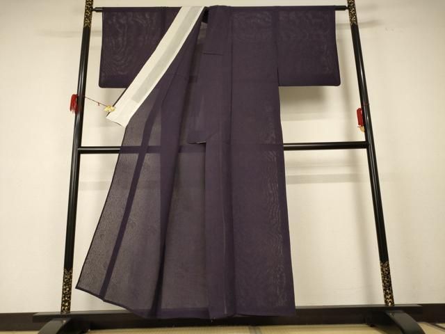 平和屋着物 夏物 色無地 楓紋紗 似せ紫色 正絹 jd