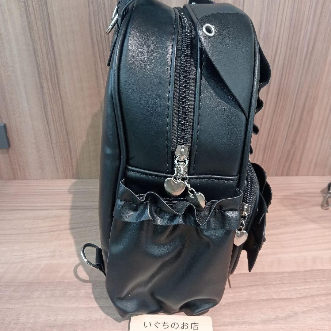 新品未使用】ネコ耳 リュック レザー ブラック 量産型 地雷系 リボン
