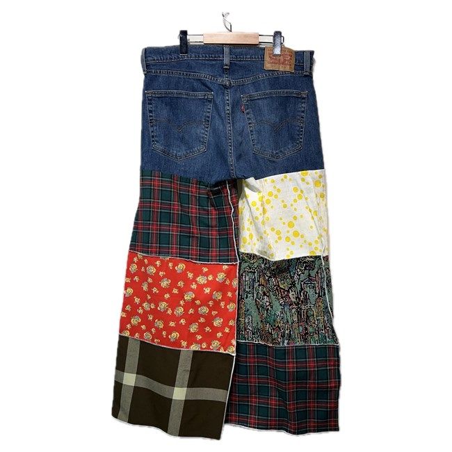 Remake パッチワークデニム デニムパンツ Gパン ジーンズ ジップフライ メロウ加工 ワイド 再構築 古着 通気性 上下組み合わせ