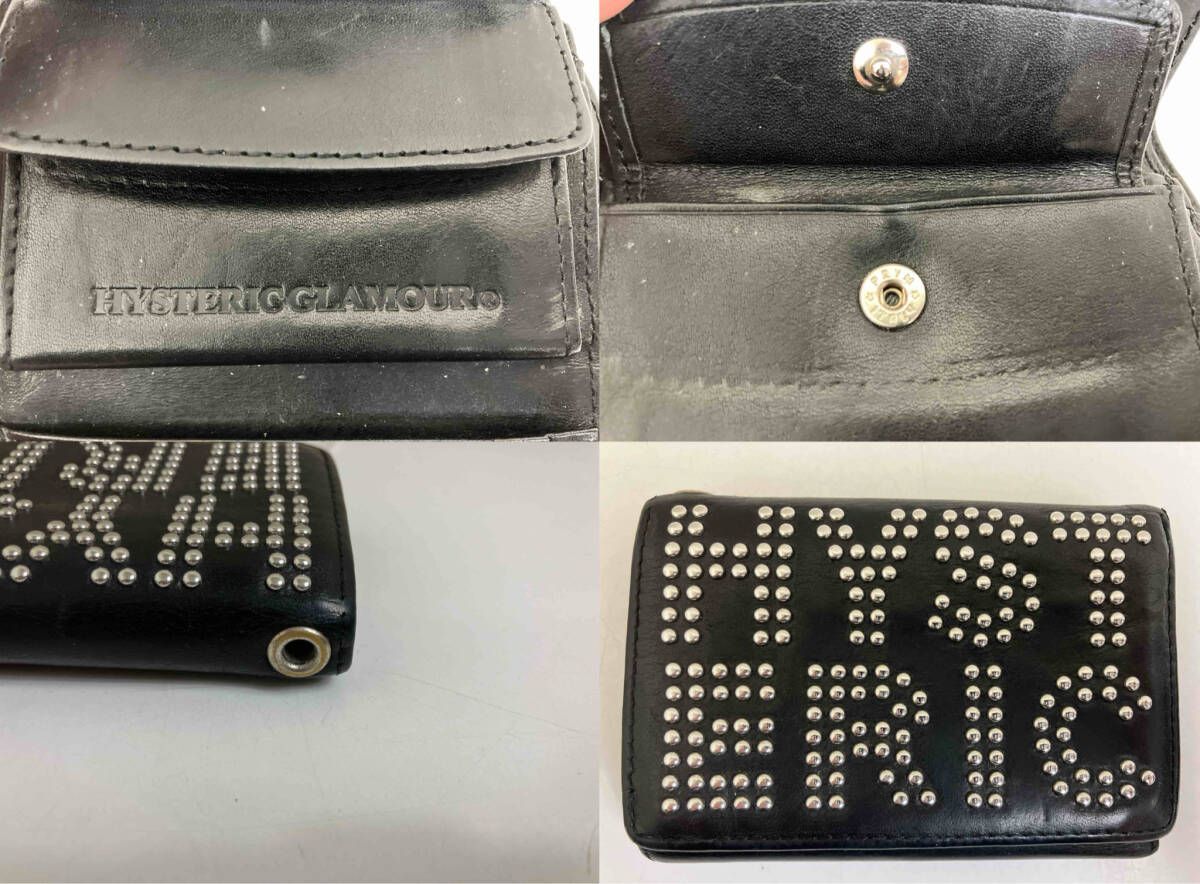 HYSTERIC GLAMOUR 三つ折り財布 スタッズミニウォレット ブラック ロゴ