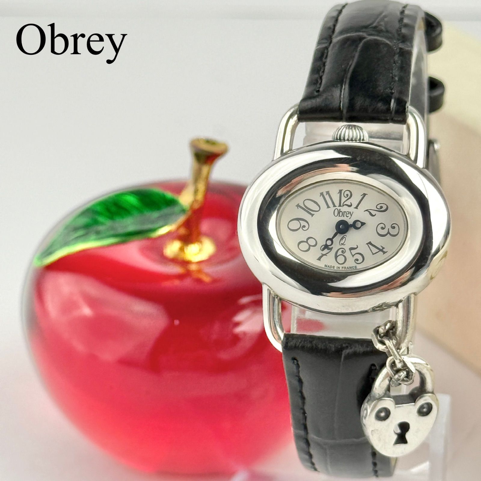 オブレイ ソリッドシルバー 南京錠チャーム付 オーバル 電池 腕時計 753