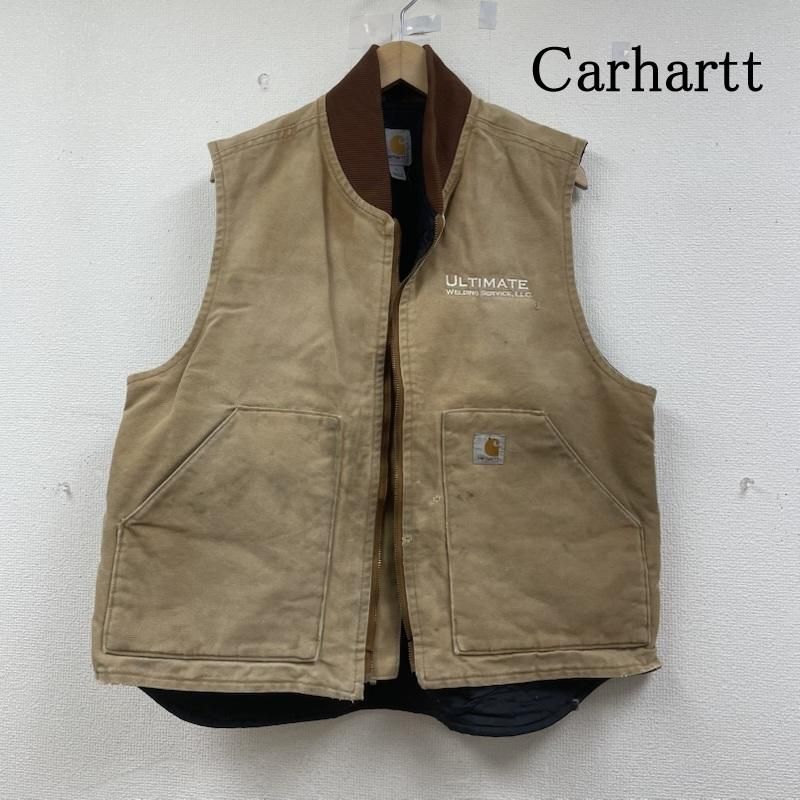 カーハート 90s ダック地 ベスト 前開き ジレ 裏地キルティング ロゴ