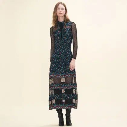 MAJE マージュ レジア フローラル レイ レース シースルー ロング ドレス