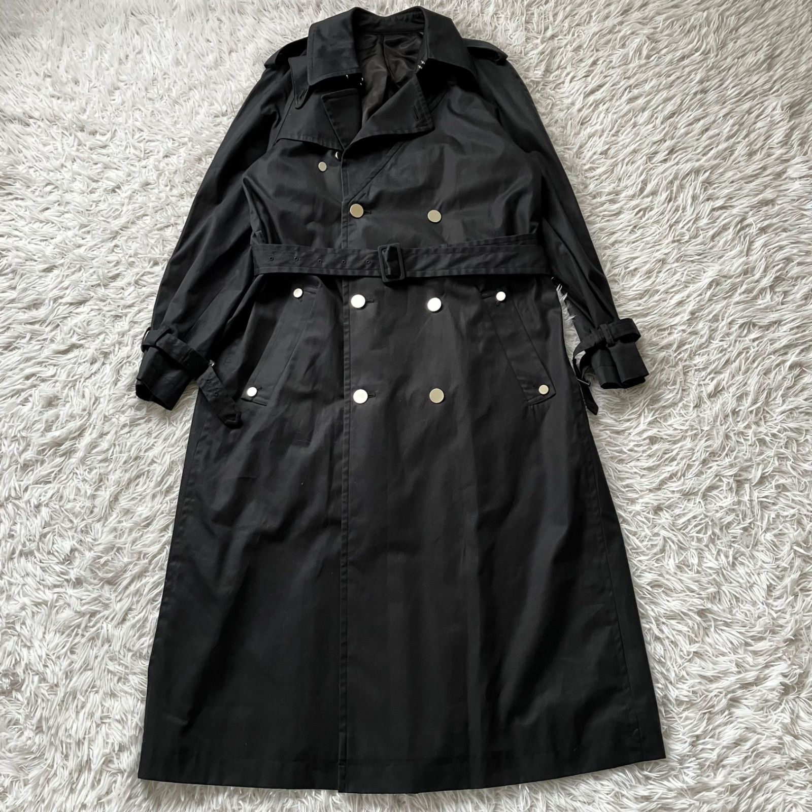 状態良 日本製 YUKI ユキハシモト トレンチコート ロングコート 黒 ブラッ古着 4169