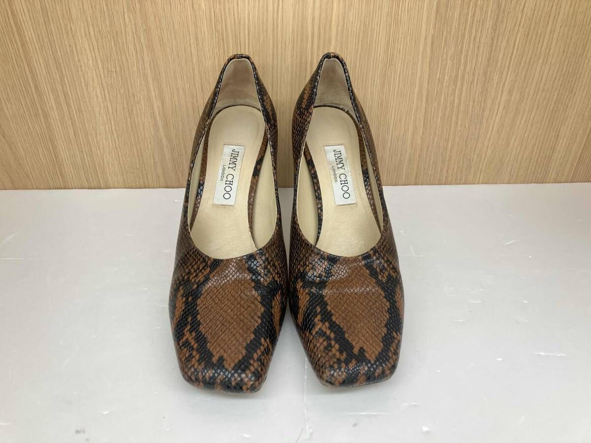 JIMMY CHOO ジミーチュウ パイソン イタリア製 パンプス 39.5 ブラウン 通年