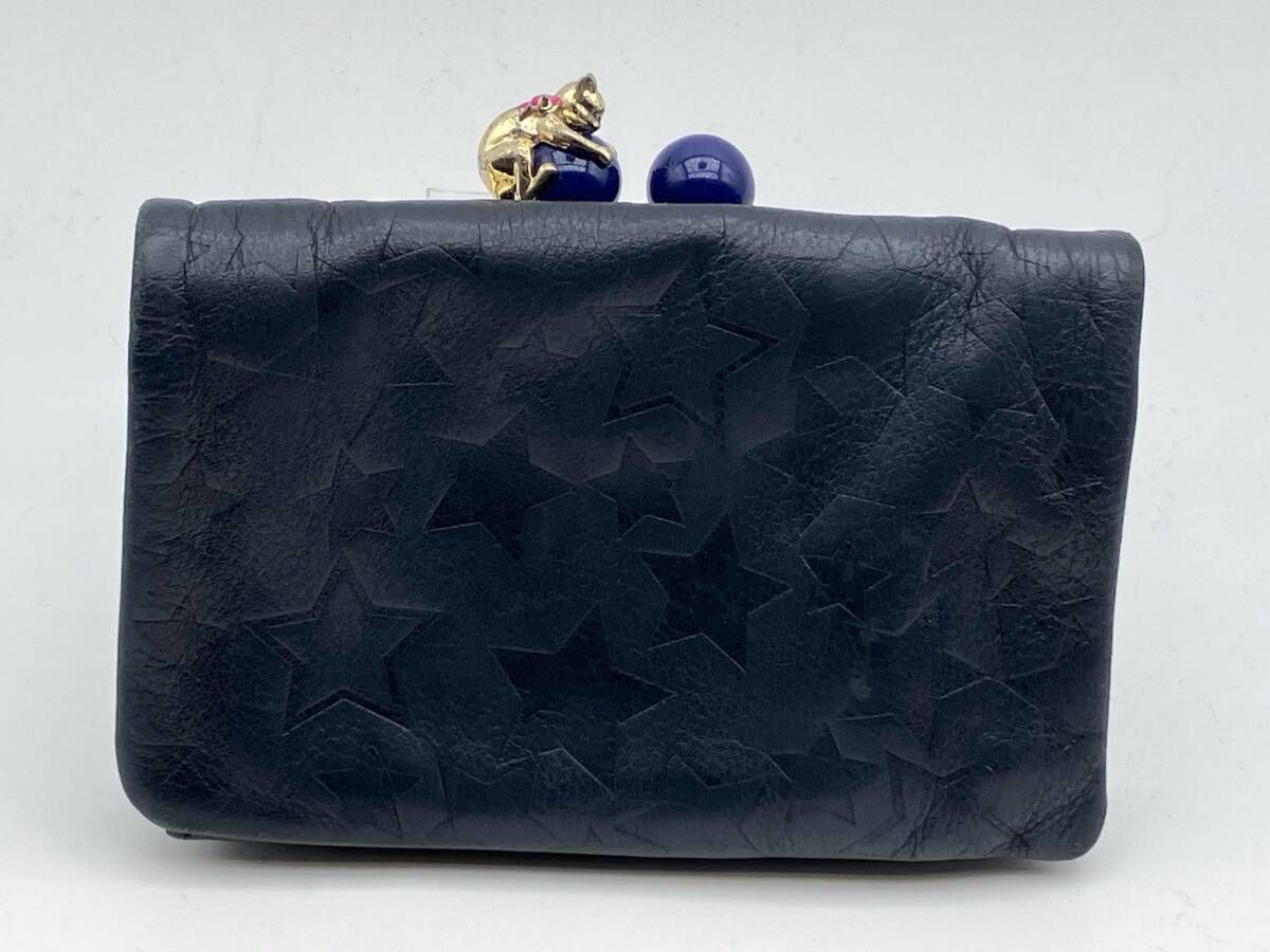 ANNA SUI／二つ折り財布／ネコ／がま口／ネイビー - メルカリ