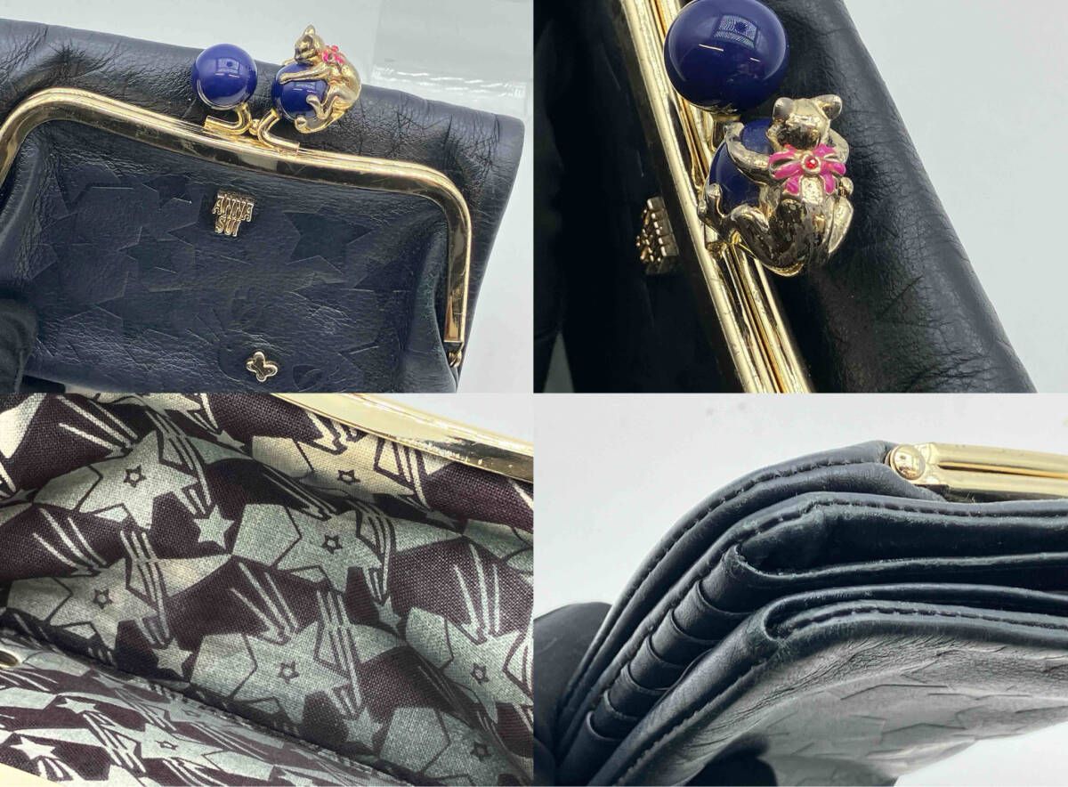 ANNA SUI／二つ折り財布／ネコ／がま口／ネイビー - メルカリ
