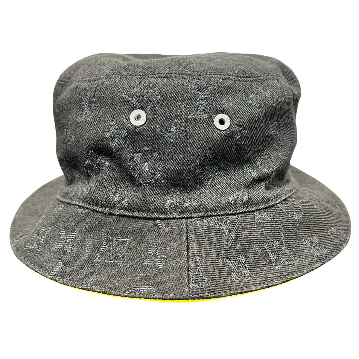 LOUIS VUITTON ルイ ヴィトン シャポー モノグラムデニム バケット ハット M 76209 モノグラム TO 0230 コットン ポリエステル ブラック イエロー シルバー 帽子 ボブハット ルイヴィトン Aランク 鑑定済 ヴィトン帽子