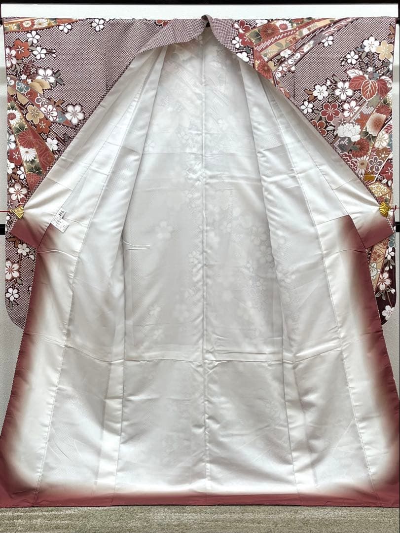 レディース ポリエステル 振袖 四季の花々 鹿の子 紋意匠 ぼかし八掛
