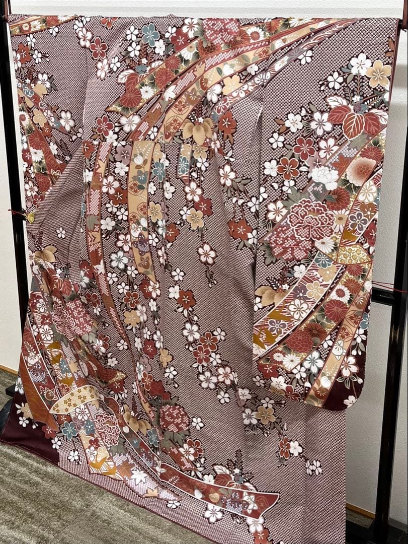 レディース ポリエステル 振袖 四季の花々 鹿の子 紋意匠 ぼかし八掛