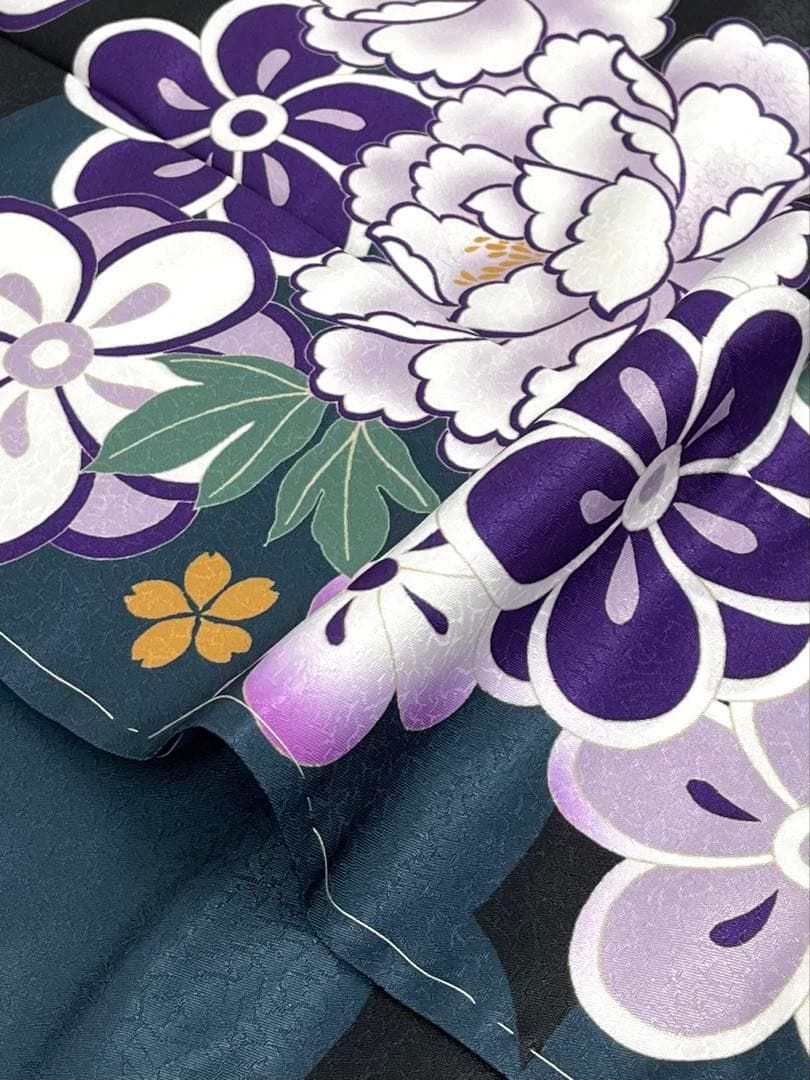 ポリエステル 振袖 牡丹 桜 松 梅 紋意匠 ぼかし八掛 躾糸付き FU060