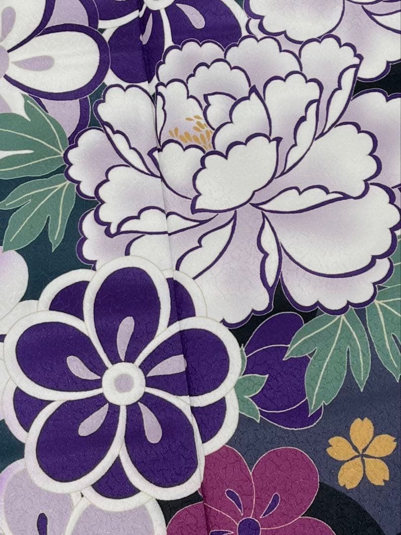 ポリエステル 振袖 牡丹 桜 松 梅 紋意匠 ぼかし八掛 躾糸付き FU060