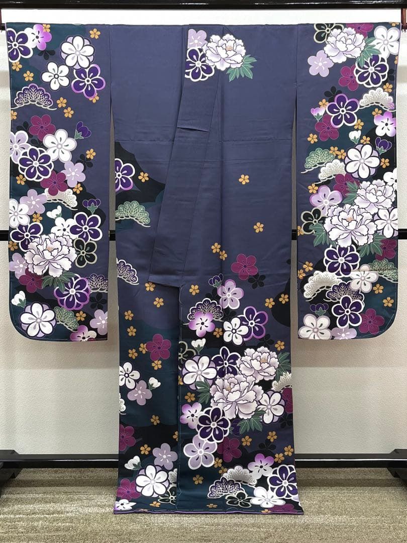 レディース ポリエステル 振袖 四季の花々 鹿の子 紋意匠 ぼかし八掛