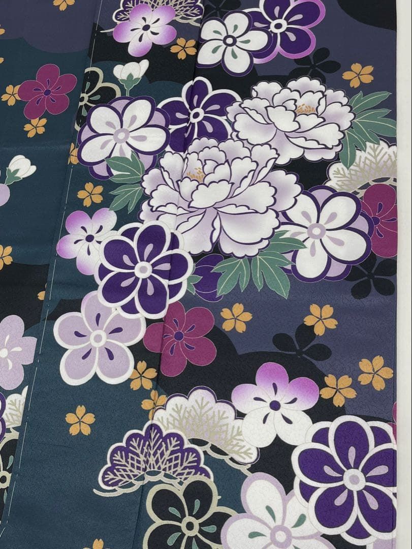 ポリエステル 振袖 牡丹 桜 松 梅 紋意匠 ぼかし八掛 躾糸付き FU060