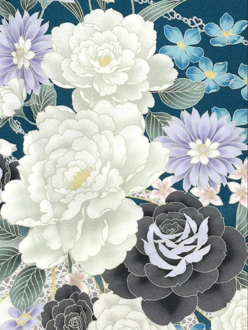 ポリエステル 振袖 牡丹 薔薇 紋意匠 ぼかし八掛 躾糸付き FU055