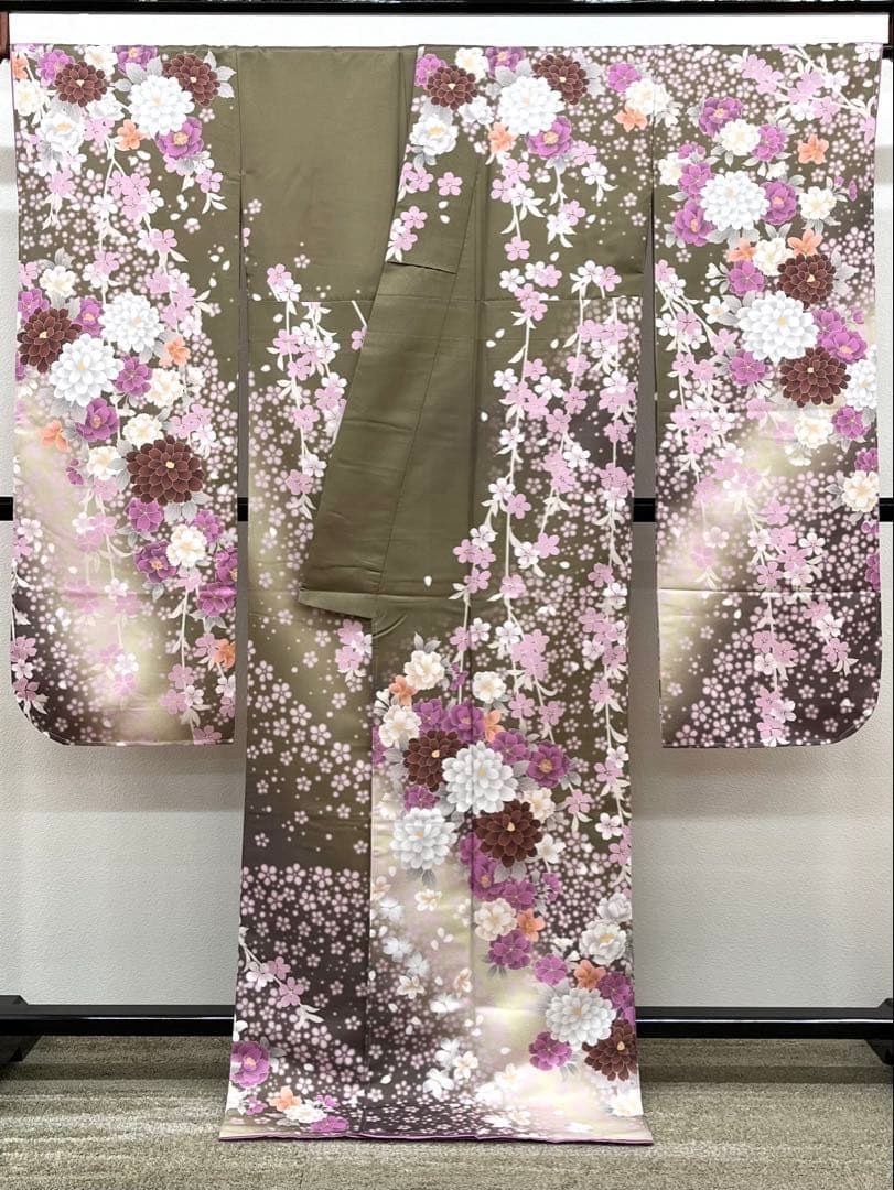 レディース ポリエステル 振袖 四季の花々 鹿の子 紋意匠 ぼかし八掛