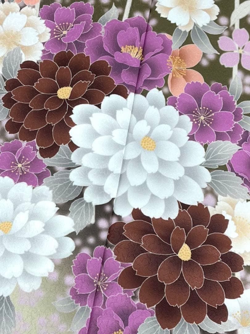 ポリエステル 振袖 花尽くし 紋意匠 ぼかし八掛 躾糸付き FU054 - メルカリ