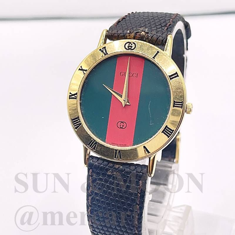 稼働 GUCCI グッチ メンズ腕時計 3000M シェリーライン ローマン