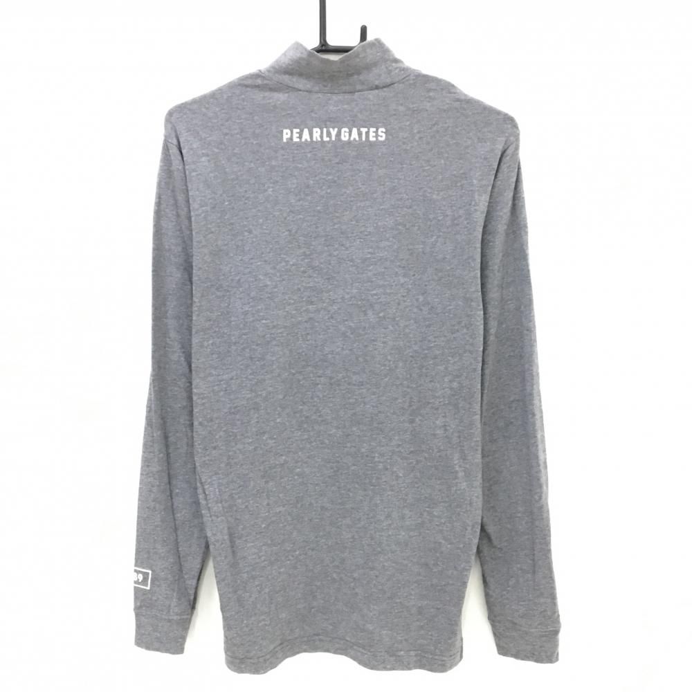 PEARLY GATES メンズゴルフ グレー 長袖シャツ パーリーゲイツ 長袖ハイネックシャツ 杢グレー ロゴ白 メンズ 5(L